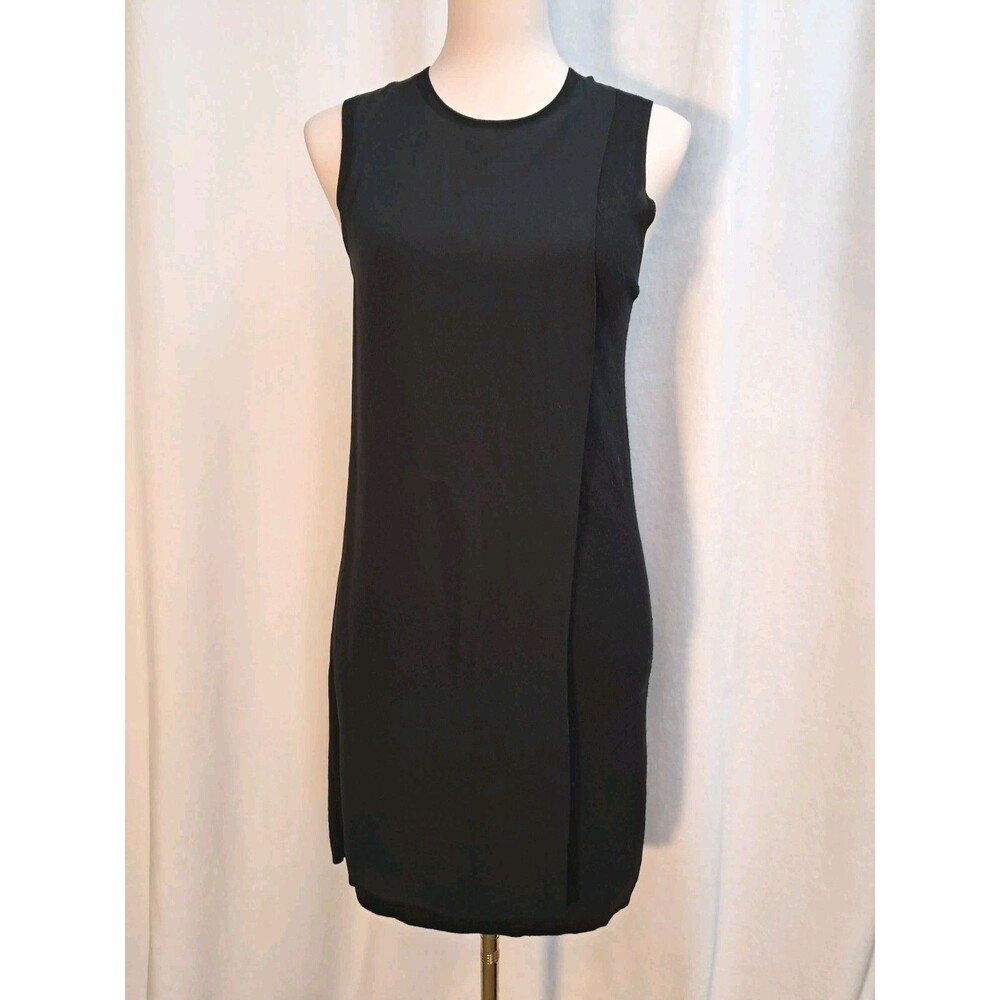 Theory Wool Silk Blend Black Asymmetric Sleeveless Dress Chiffon Overlay Size S